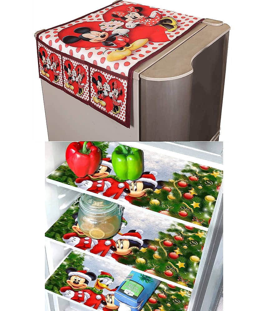Crosmo Polyester Floral Printed Fridge Mat & Cover ( 99 53 ) Pack of 4 - Multicolor