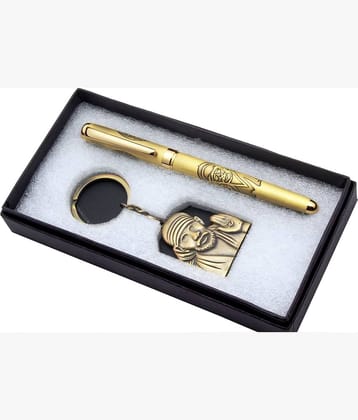 Stylish Shirdi Wale Sai Baba Special Edition Ballpoint Pen & Key Chain Gift Set Bronze Gold Antique Look