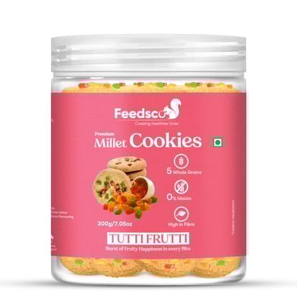 Feedsco Millet Tutti Frutti Cookies - Multigrain, Premium Handmade Healthy Snack Biscuits | No Preservatives | Ideal Kids Snack, Tiffin Box Treat