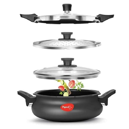 Pigeon by Stovekraft All in One Super Cooker 620-H 3 Litre Hard Anodised Outer Lid Pressure Cooker (Black, Aluminium) Pigeon by Stovekraft All in One Super Cooker 620-H 3 Litre Hard Anodised Outer Lid Pressure Cooker (Black, Aluminium) - 3 L
