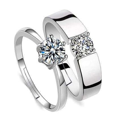 Silver Couple Rings - 0.75 Carat Stone