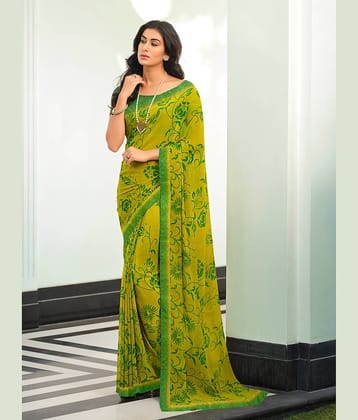 BLEESBURY Georgette Printed Saree With Unstitched Blouse Piece ( Lime Green )
