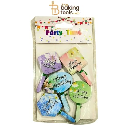 Happy Birthday Paper Tag Cake Topper - 100 Pcs Pack(Flower Themed)
