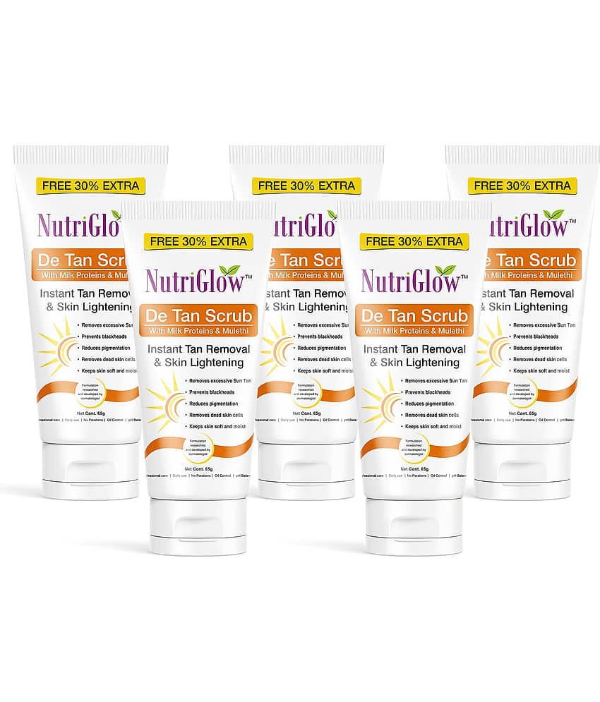 Nutriglow De tan Scrub instant Tan removal and Skin Lightning For Men & Women Each 65gm (Pack of 5)
