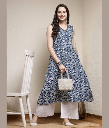 Stylum Cotton Blend Printed A-Line Women's Kurti - Indigo ( Pack of 1 )