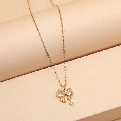 White Color Heart Shape Stainless Steel 18k Gold Plated Demi Fine Pendant-Chain Length: 38.00 CM | Pendant: 2.00 CM x Width: 1.50 CM / White / Alloy With Good Quality Gold Plated