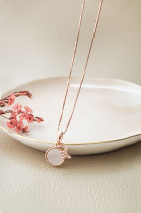 Butterfly On Mother Of Pearl Rose Gold Plated Sterling Silver Pendant-With Chain / Rose