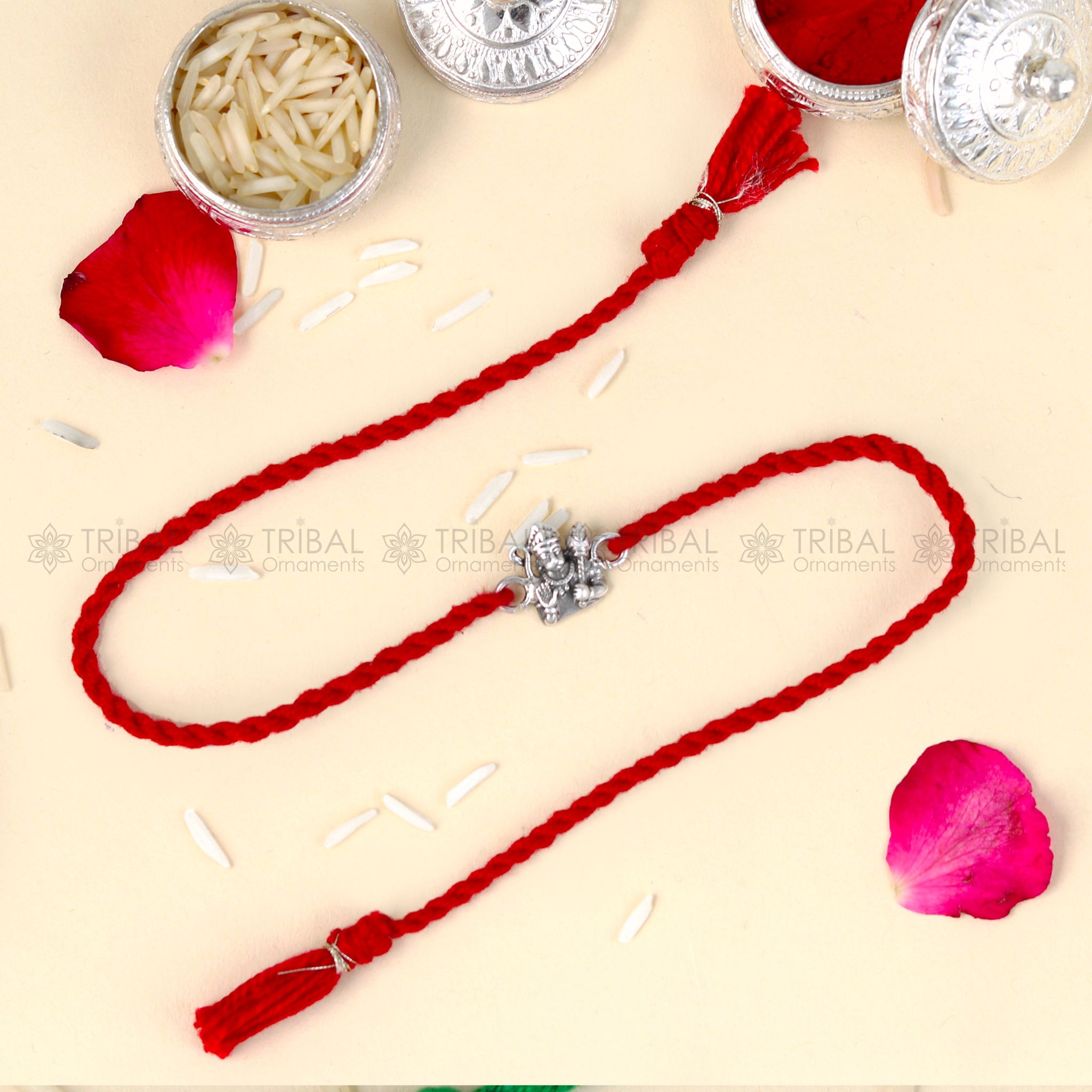 925 Sterling silver Lord Hanuman design pendant Rakhi bracelet Rakshabandhan festival rk355-Black Thread