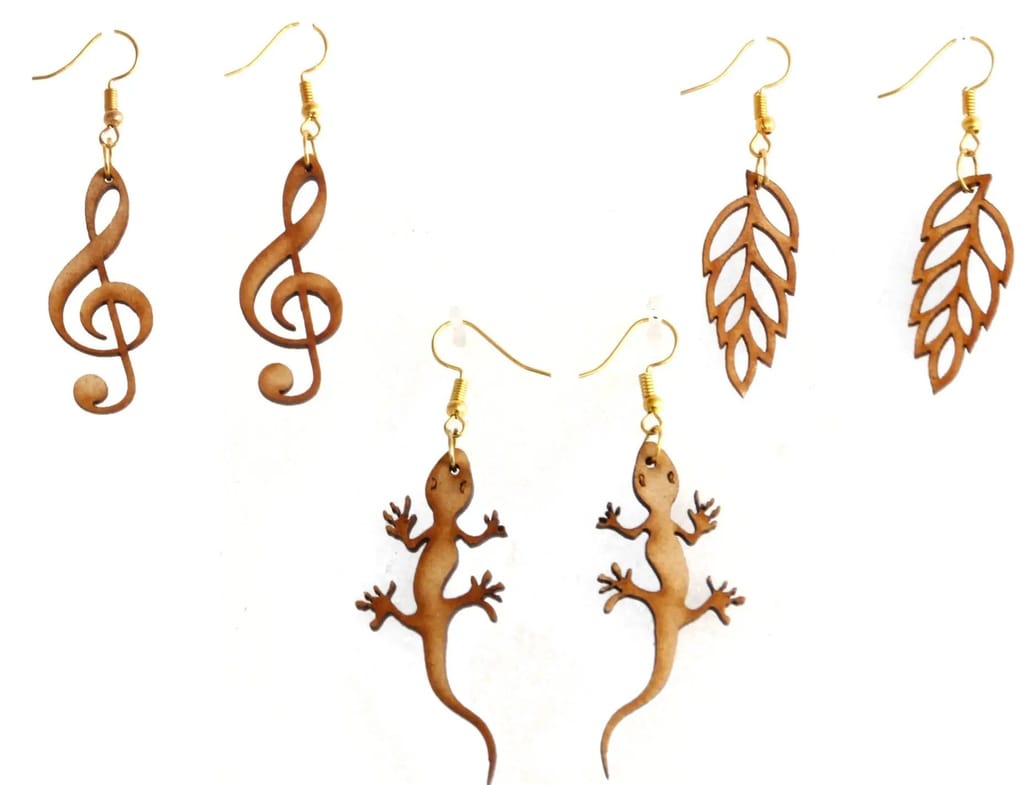Handcrafted Wooden Earrings Set - 4 Pairs of Unique and Playful Designs
