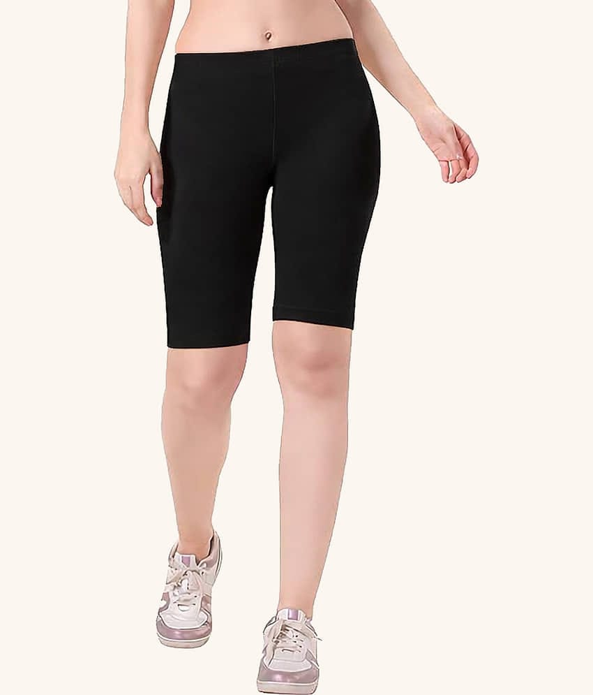 Outflits Women Cotton Lycra Regular Shorts ( Black )