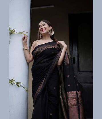 Sanwariya Silks Silk Blend Embellished Saree With Unstitched Blouse Piece ( Black )