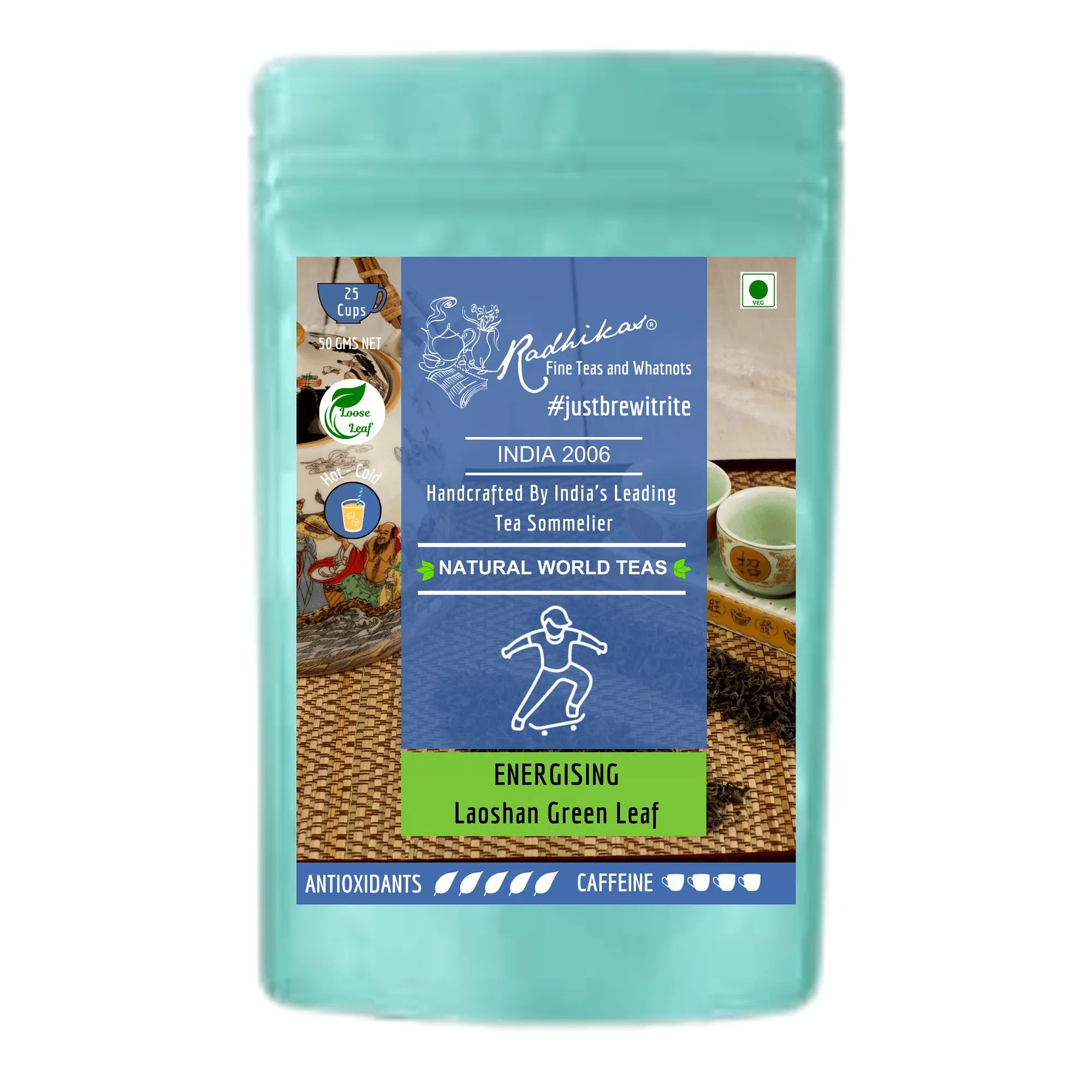 ENERGISING Laoshan Green Leaf - Refreshing Green Tea for Mind & Body (50 gm - Makes 25 Cups of Tea) by M/S RADHIKAS FINE TEAS AND WHATNOTS