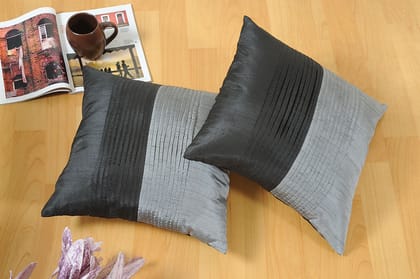 Gia Mirror Pleats Cushion Cover (Set Of Two)-16 x 16 in / Black / Black
