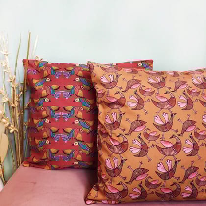 Gond Birds Cushion Cover Combo of 4