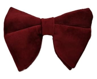 VOICI Men's Velvet & Satin oversized Bow & Pocket Square Tie Black Color Free Size best for Tuxido dinner jackets - Red Oversized
