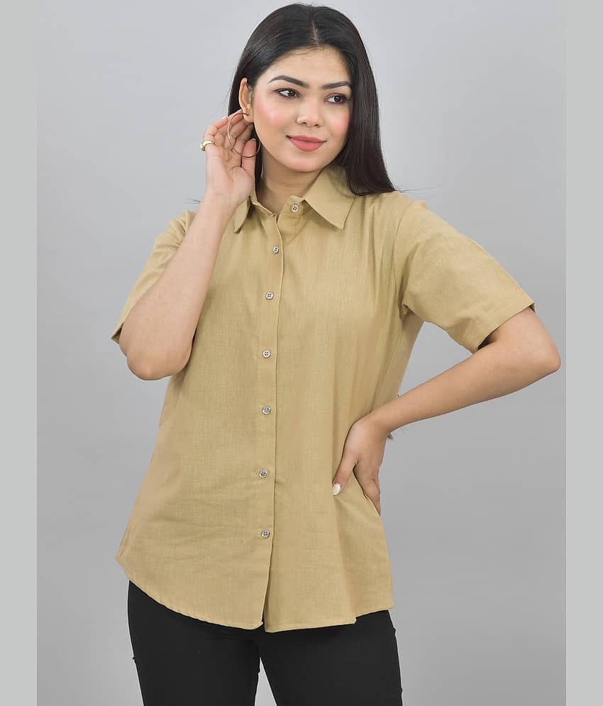 QuaClo Women Solid Cotton Shirt ( Beige )