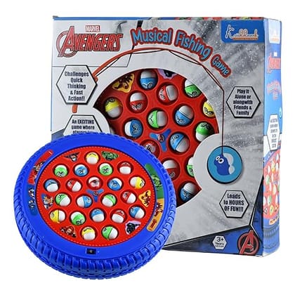 Kriiddaank Marvel Avenger Musical Fishing Game Fish Catching Board Game Toy 21 Fishes With Medium Round Pond & 4 Fish Catching Sticks For Kids