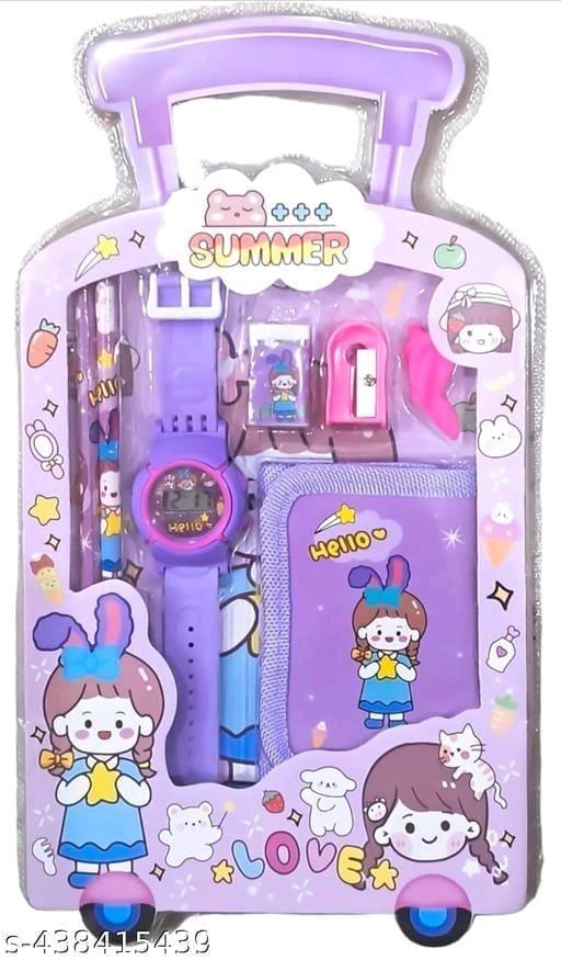 Kids Stationery Set, School Supplies Kit with Trolley Case, Kawaii Cartoon Pencil Case for Girls, Children's Day Gift