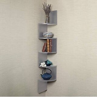 Onlinecraft Wooden Wall Shelf Wooden Wall Shelf (Number Of Shelves - 5, Silver)