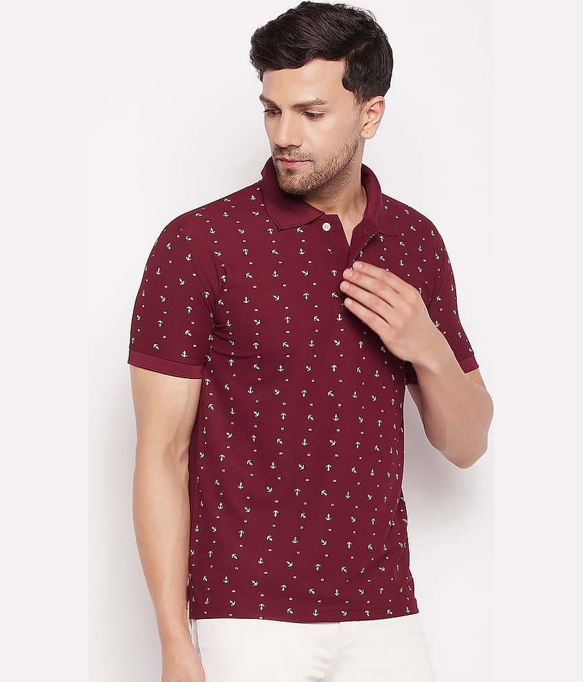 First Krush Pack of 1 Cotton Regular Fit Printed Half Sleeves Men's Polo T Shirt ( Maroon )