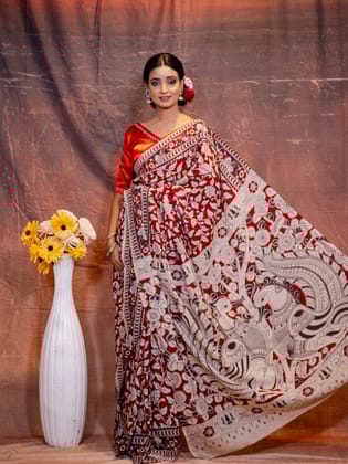 Red kalamkari silk saree