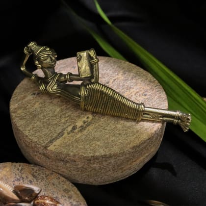 Dhokra Craft of a Tribal Woman Reading a Book While Resting Sideways