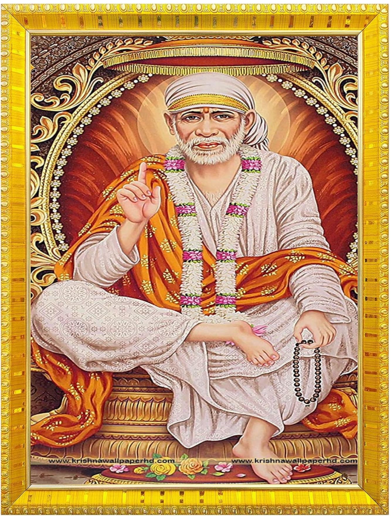 NOKKES Sai Baba Shirdi sai baba photo frame Golden 5X7 Inch Photo Frame_AQW1