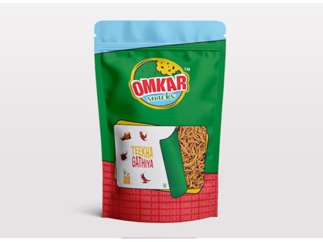 Omkar Snacks | Teekha Gathiya  200 gms I Pack of 1 I Healthy Traditional snacks with 50% less oil | No Added Preservatives | Spicy - Crunchy - Chatpata - Savoury - Namkeen | 