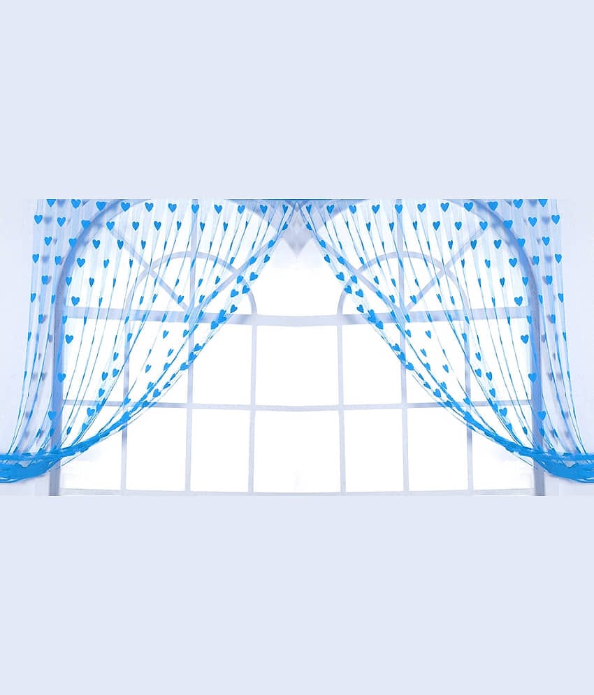 Handloomwala Abstract Transparent Rod Pocket Curtain 6.5 ft ( Pack of 2 ) - Blue