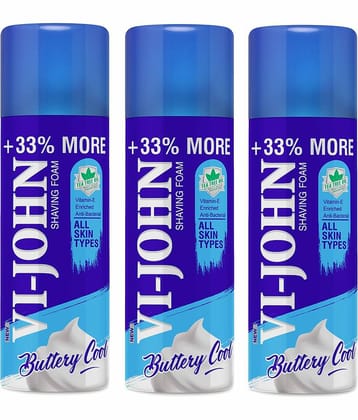 VI-JOHN All Skin Type Shaving Foam Enriched With Vitamin E , Tea Tree Oil 400g - (1200g) Pack of 3