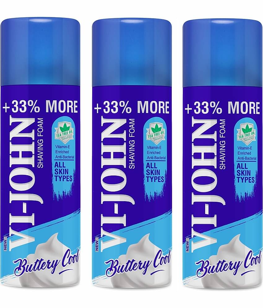 VI-JOHN All Skin Type Shaving Foam Enriched With Vitamin E , Tea Tree Oil 400g - (1200g) Pack of 3