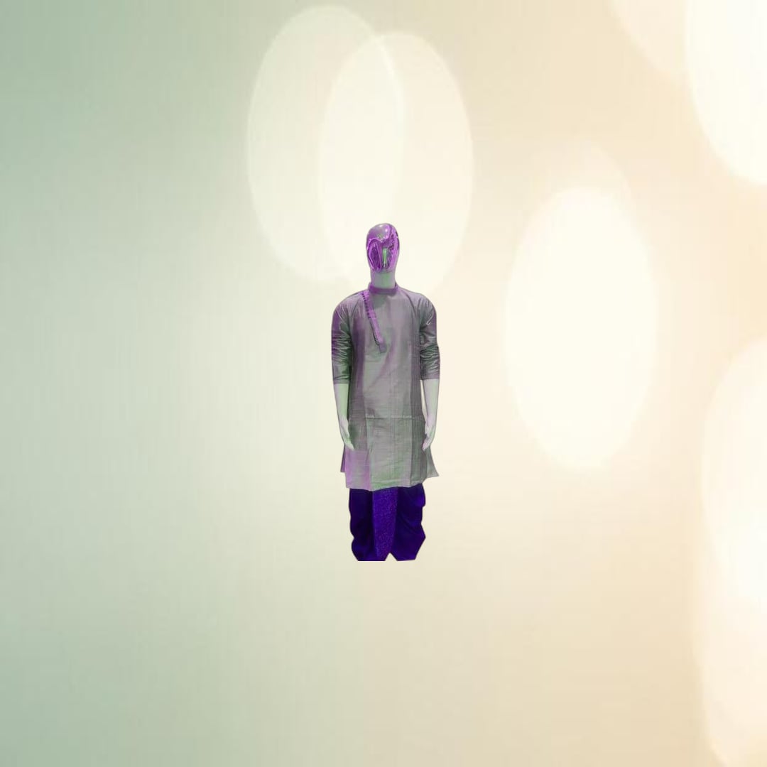 Traditional Dhoti Kurta Set (Silver and Purple) | Elegant Ethnic Ensemble | Festive & Wedding Wear