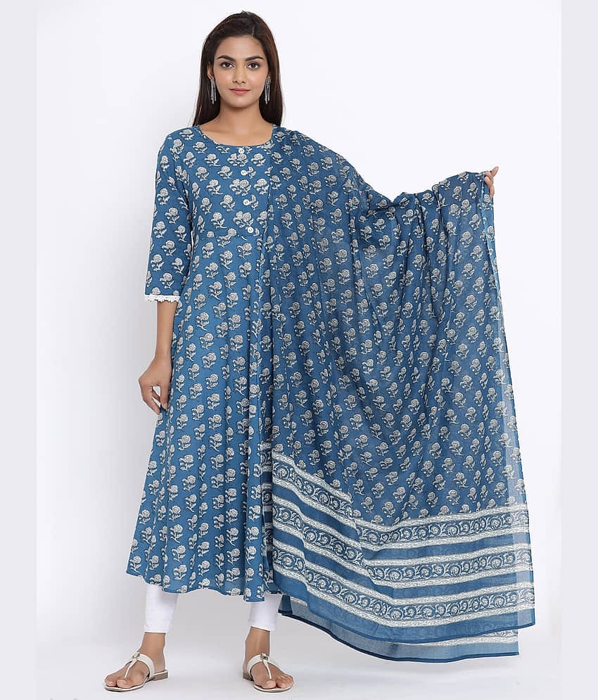 miravan Blue Cotton Anarkali Kurti