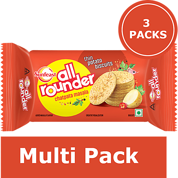 Sunfeast All Rounder - Thin, Light & Crunchy Potato Biscuit With Chatpata Masala Flavour, 75 g (Pack of 3)