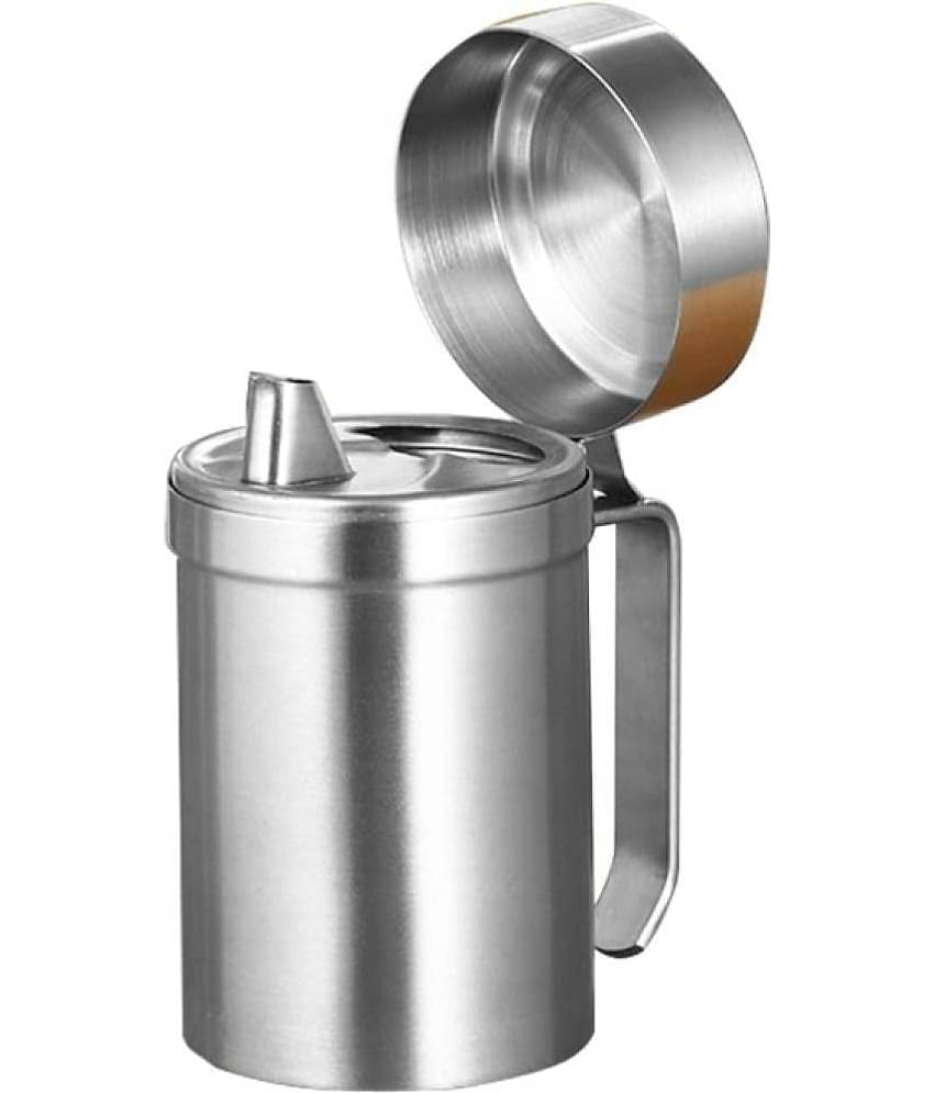 ATROCK - Oil Dispenser 1litre Steel Silver Oil Container ( Set of 1 )