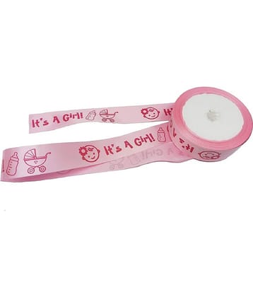PRANSUNITA 20 mts Satan Ribbon Baby Shower (It’s a Girl) Printed – Baby Pink Color- 1 inch ( 25 mm ) wide for Baby Shower, Birthday Theme Gift, Wrapping Diaper