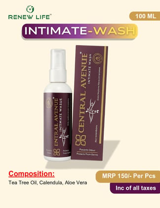 Renew Life Central Avenue Intimate Wash (100ml) | Daily Feminine Hygiene | Odour Protection