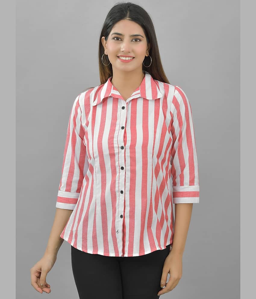 QuaClo Women Striped Cotton Shirt ( Red )