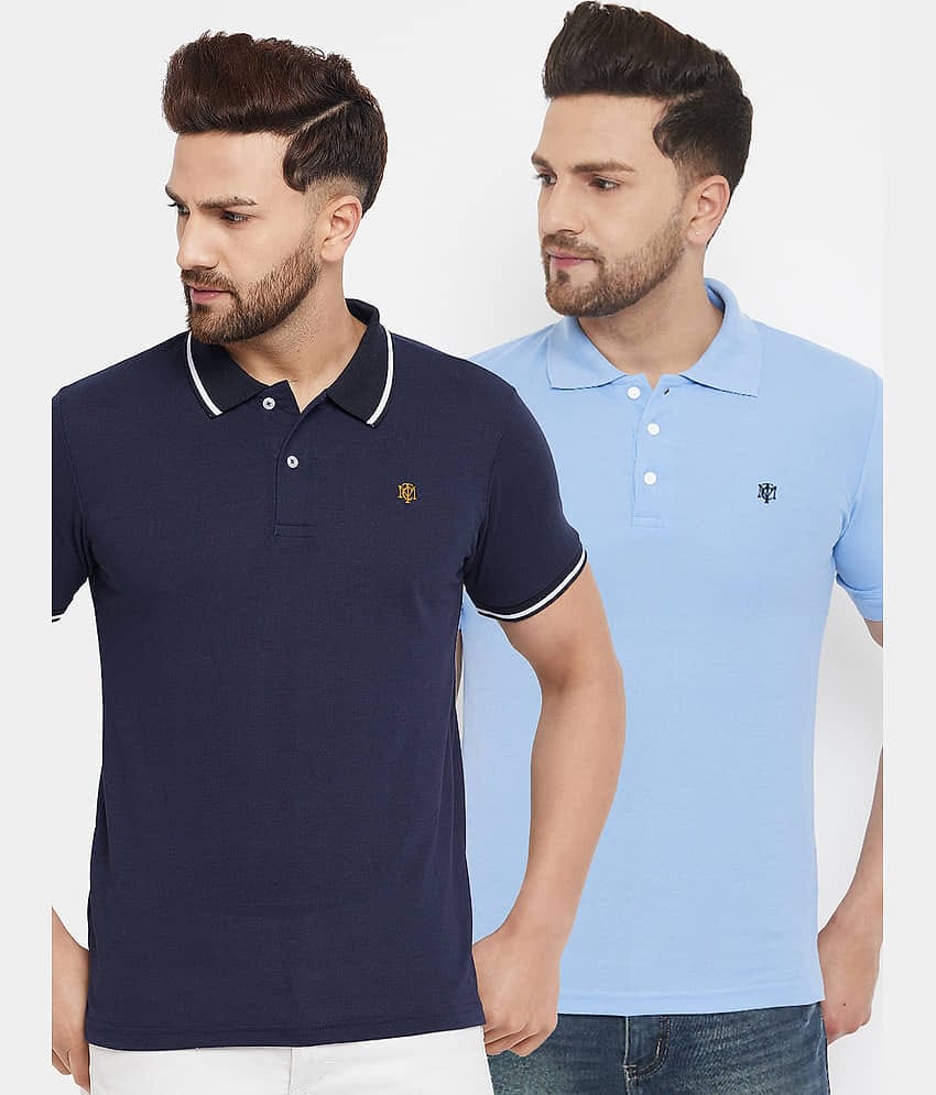 The Million Club Pack of 2 Cotton Blend Regular Fit Solid Half Sleeves Men's Polo T Shirt ( Navy )