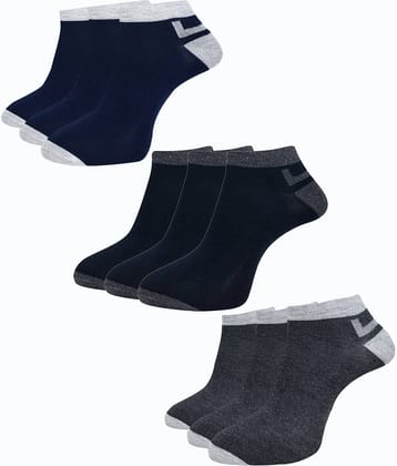 Dollar Cotton Blend Men's Colorblock Navy Blue Ankle Length Socks ( Pack of 9 )