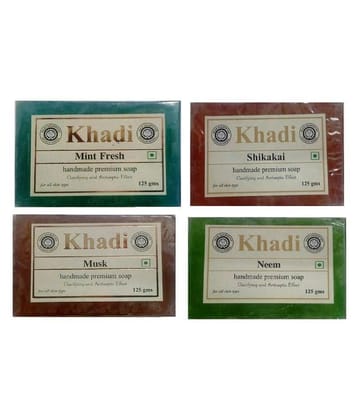 Khadi Herbal Combo Soaps: Mint Fresh,Shikakai, Musk, Neem Soap 500 gm Pack of 4