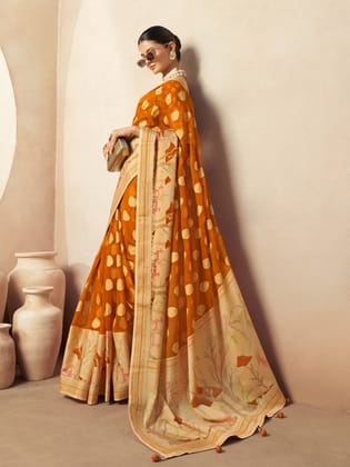 Gamboge Yellow Pure Georgette Floral Printed Saree