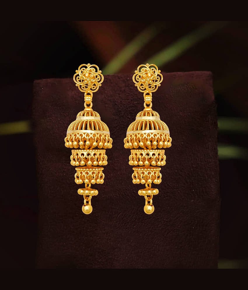 LUV FASHION Golden Jhumki Earrings ( Pack of 1 )
