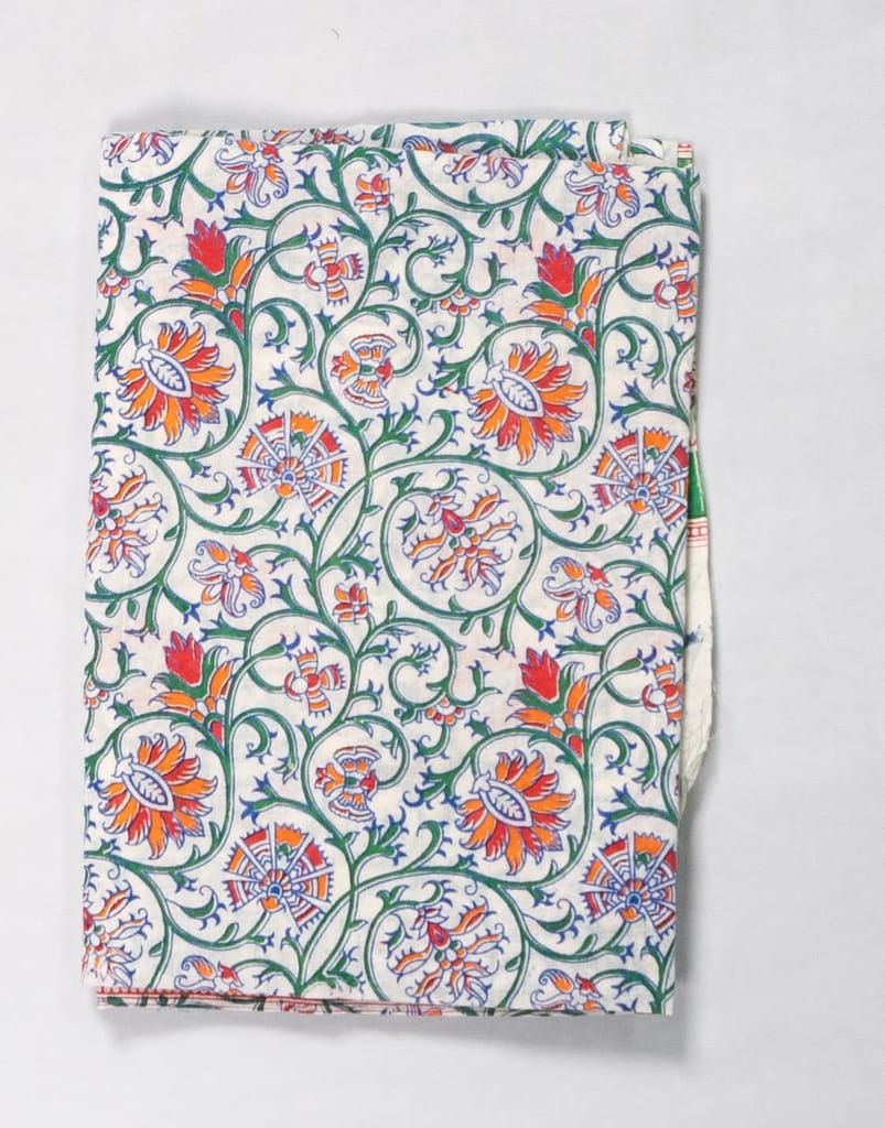 Green and Orange Floral Cotton Fabric material bottom and chunni pieces