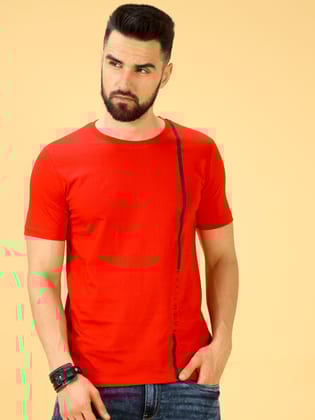 Side Full Navy Print Crew Neck T- Shirt-S