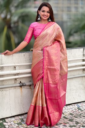 Pink Woven Tissue Silk Saree