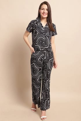 Black Color Abstract Printed Viscose Rayon Co-ord Set-S