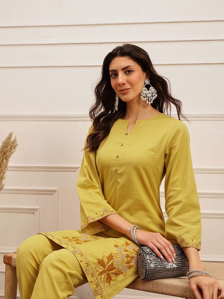 Mustard Embroidered Kurta Set - Kurtas & Kurta Sets | Buy online on ZillyBuy