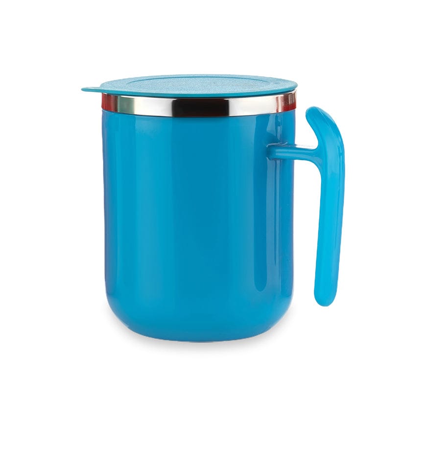 Dimazo Coffee Mug |Round Shape With Handle & Lid |Unbreakable |Use For Coffee, Tea, Milk-Blue