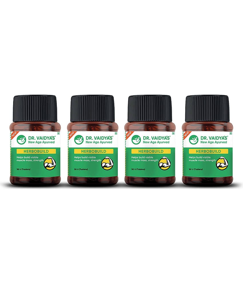 Dr. Vaidya'S Herbobuild Capsules | Ayurvedic Muscle & Mass Gainer (30 Capsules Each) Pack of 4